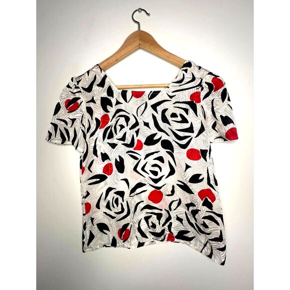 Vintage 90s Kasper abstract rose blouse square neck bold print petite S - Picture 4 of 6